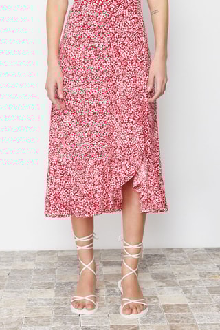 Jupe midi taille haute - Rouge