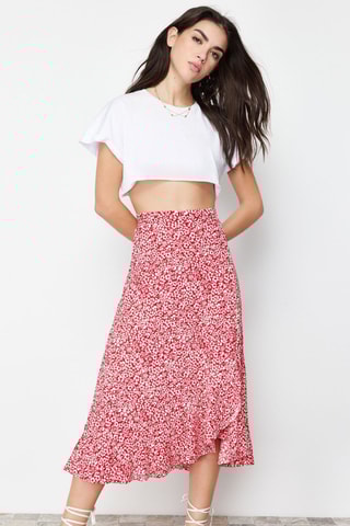 Jupe midi taille haute - Rouge