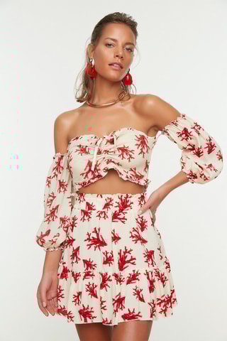 Crop top et jupe patineuse taille haute - Blanc