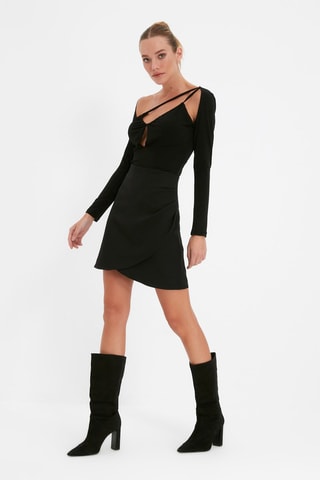 Jupe portefeuille taille haute - Noir