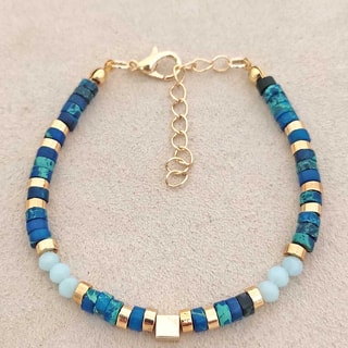 Pulseira - Latão banhado a ouro e pérolas - Turquesa