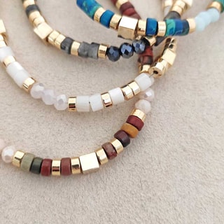 Pulseira - Latão banhado a ouro e pérolas - Turquesa