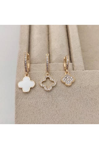 3 brincos folheados a ouro fino - Zircões e madrepérola