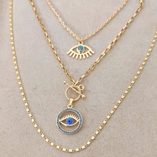 Colar múltiplo - Latão dourado e zircão