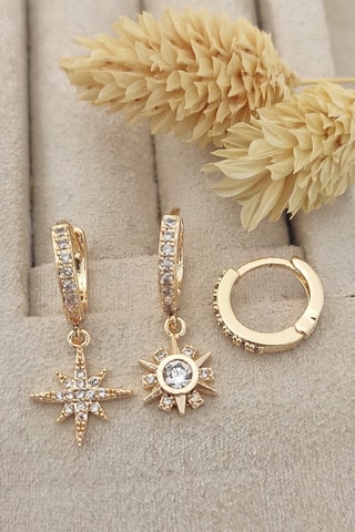 3 brincos folheados a ouro fino - Zircões