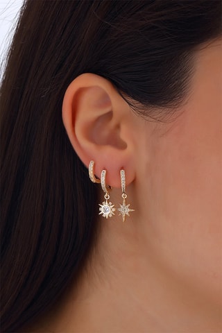 3 brincos folheados a ouro fino - Zircões