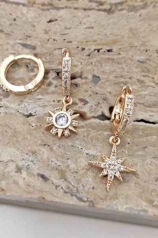 3 brincos folheados a ouro fino - Zircões