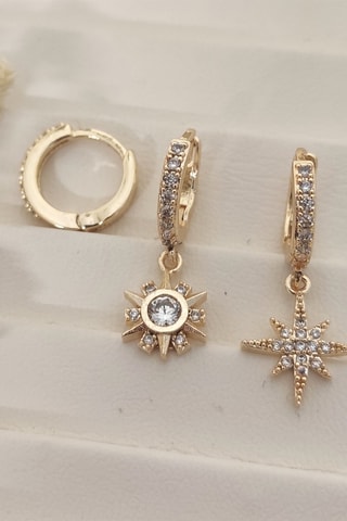 3 brincos folheados a ouro fino - Zircões