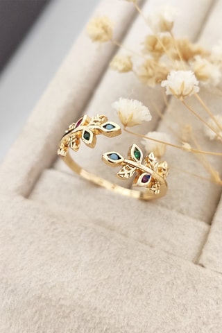 Anel folheado a ouro fino amarelo - Zircões