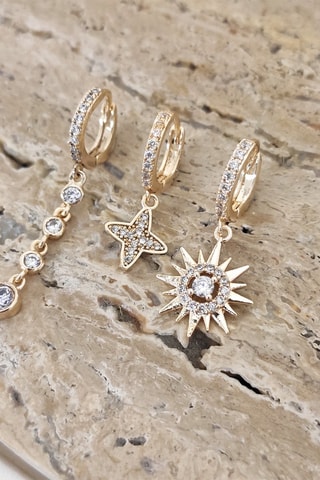 3 brincos folheados a ouro fino - Zircões