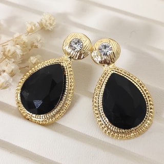 Brincos - Latão banhado a ouro e pedra Ágata