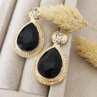 Brincos - Latão banhado a ouro e pedra Ágata