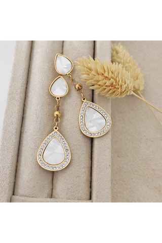 Brincos folheados a ouro fino - Madrepérola e zircões