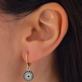 Brincos - Latão banhado a ouro, zircão e esmalte - Padrão de olho