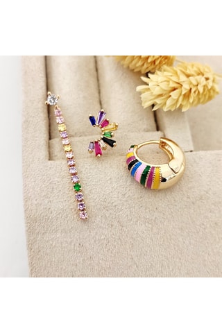 3 brincos folheados a ouro fino - Zircões