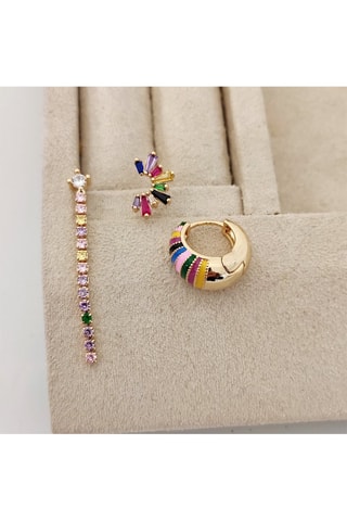 3 brincos folheados a ouro fino - Zircões