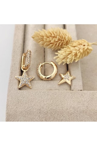 3 brincos folheados a ouro fino - Zircões