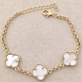 Pulseira trevo Latão banhado a ouro e pedras de madrepérola - Branco