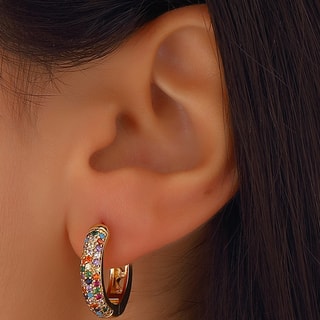 Brincos - Mini argolas - Multicor - Latão banhado a ouro e zircão 