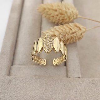 Anel ajustável folheado a ouro fino - Zircões