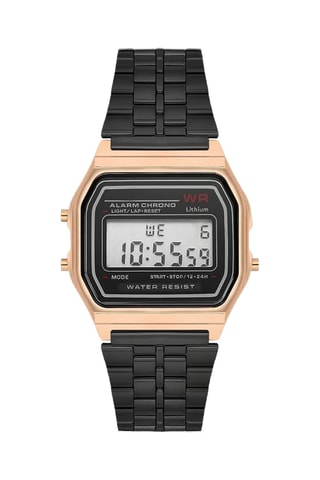 Relógio de quartzo em aço - Preto e dourado - Cronómetro