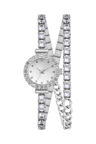 Relógio de quartzo em metal e diamantes