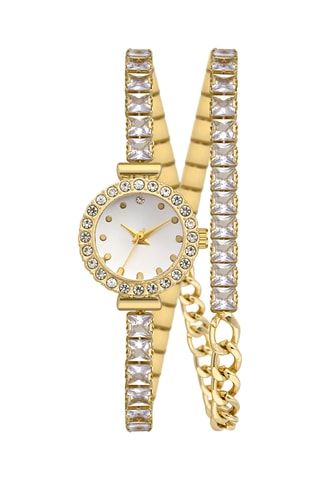 Relógio de quartzo em metal e diamantes