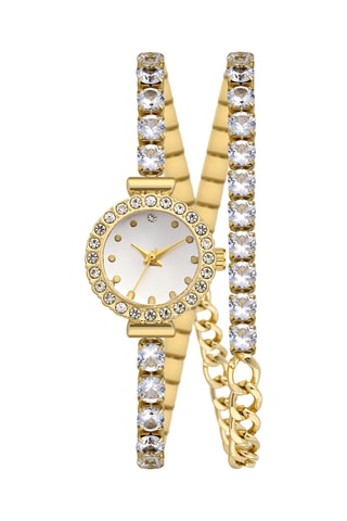 Relógio de quartzo em metal e diamantes