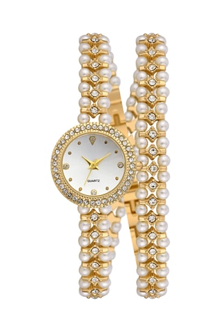 Relógio de quartzo em metal e diamantes