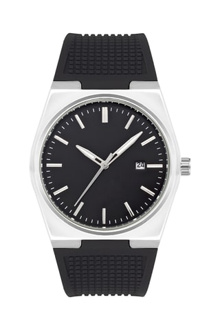 Relógio de quartzo em silicone - Prateado e preto