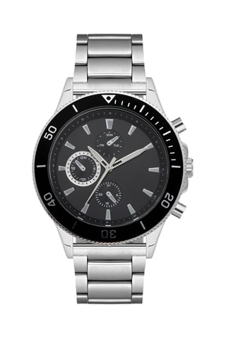 Relógio de quartzo em aço - Prateado e preto - Cronógrafo