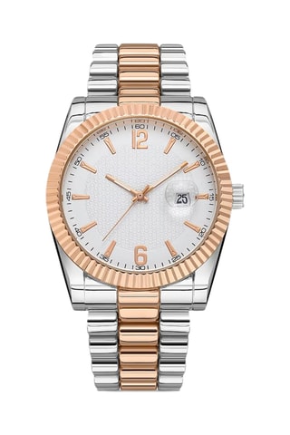 Relógio de quartzo em metal - Prateado e dourado-rosa