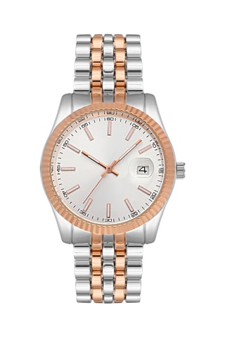 Relógio de quartzo em metal - Prateado e dourado-rosa