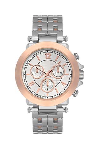 Relógio de quartzo em metal - Prateado e dourado-rosa - Cronógrafo