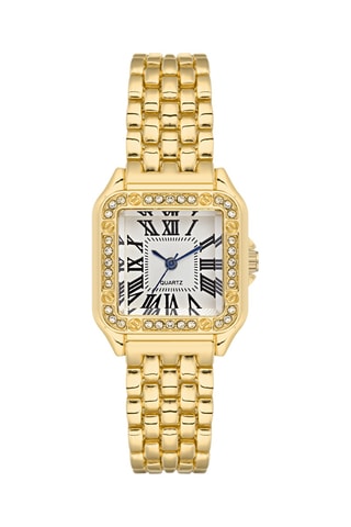 Relógio de quartzo em metal e diamantes