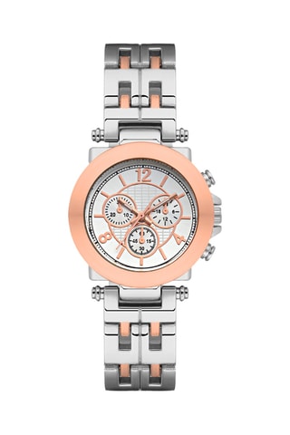 Relógio de quartzo em metal - Prateado e dourado-rosa - Cronógrafo