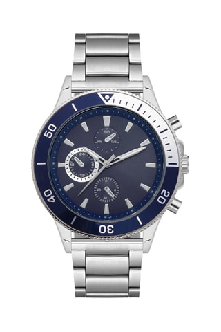Relógio de quartzo em aço - Prateado e azul - Cronógrafo