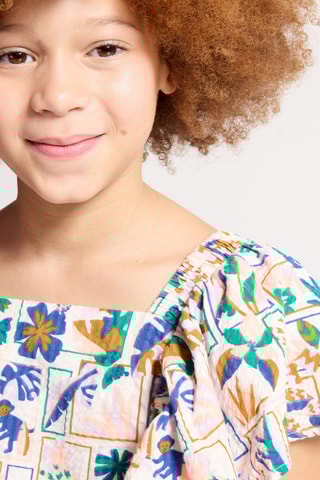 Vestido com folhos - Branco - Okaidi