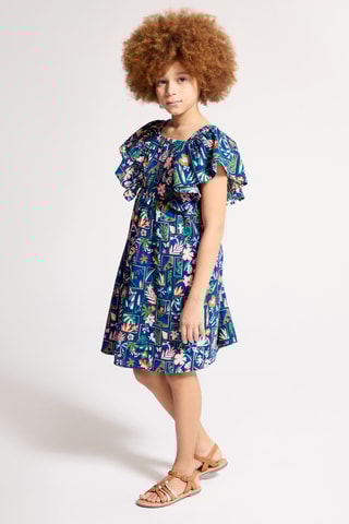 Vestido com folhos - Azul - Okaidi