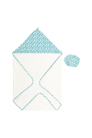 Capa de banho e chapéu à pescador - Verde e azul-claro