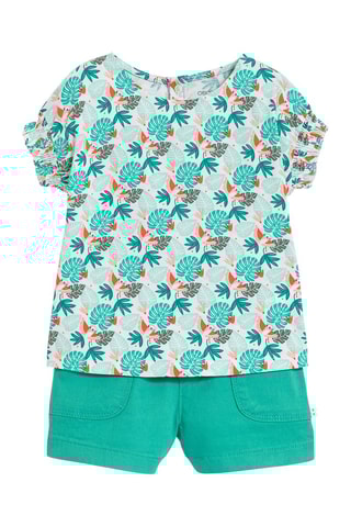 T-shirt e calções - Verde e coral