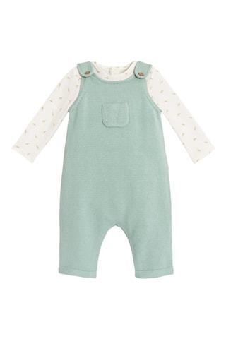 Jardineiras e body - Verde-claro e branco