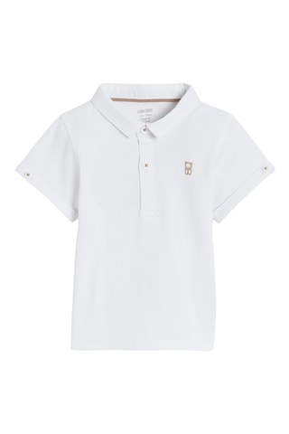 Jardineiras e polo - Bege e branco - Obaibi