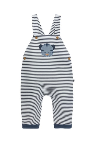 Jardineiras e body - Azul e branco - Obaibi