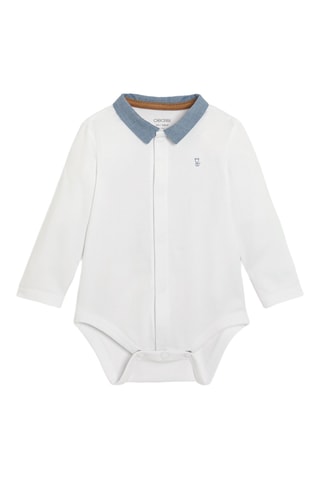 Jardineiras e body - Azul e branco - Obaibi