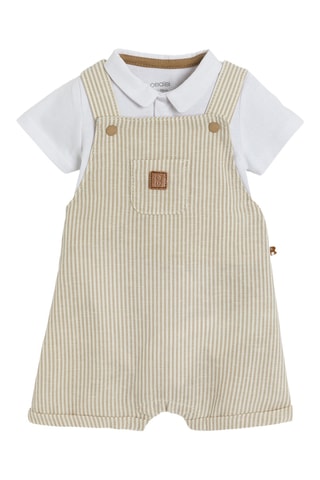 Jardineiras-calção e body - Bege e branco - Obaibi