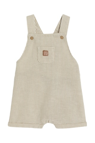 Jardineiras-calção e body - Bege e branco - Obaibi