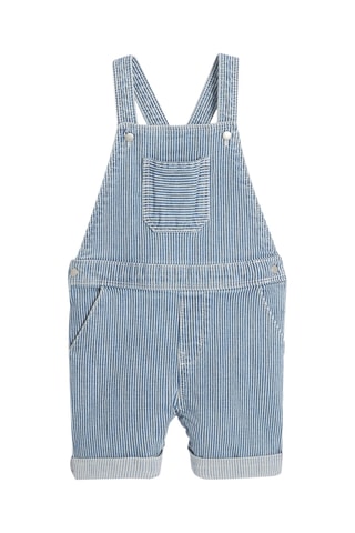 Jardineiras-calções e t-shirt - Azul e branco - Obaibi