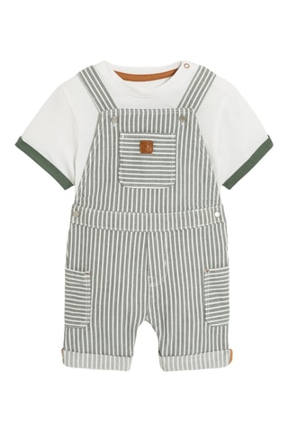 T-shirt e jardineiras-calção - Branco e verde - Obaibi