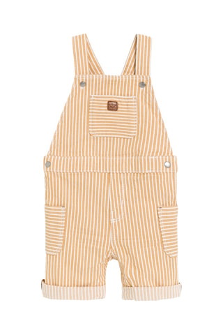 Jardineiras e t-shirt - Amarelo e branco - Obaibi